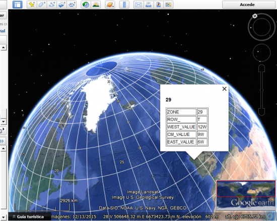 UTM zóny aplikace Google Earth